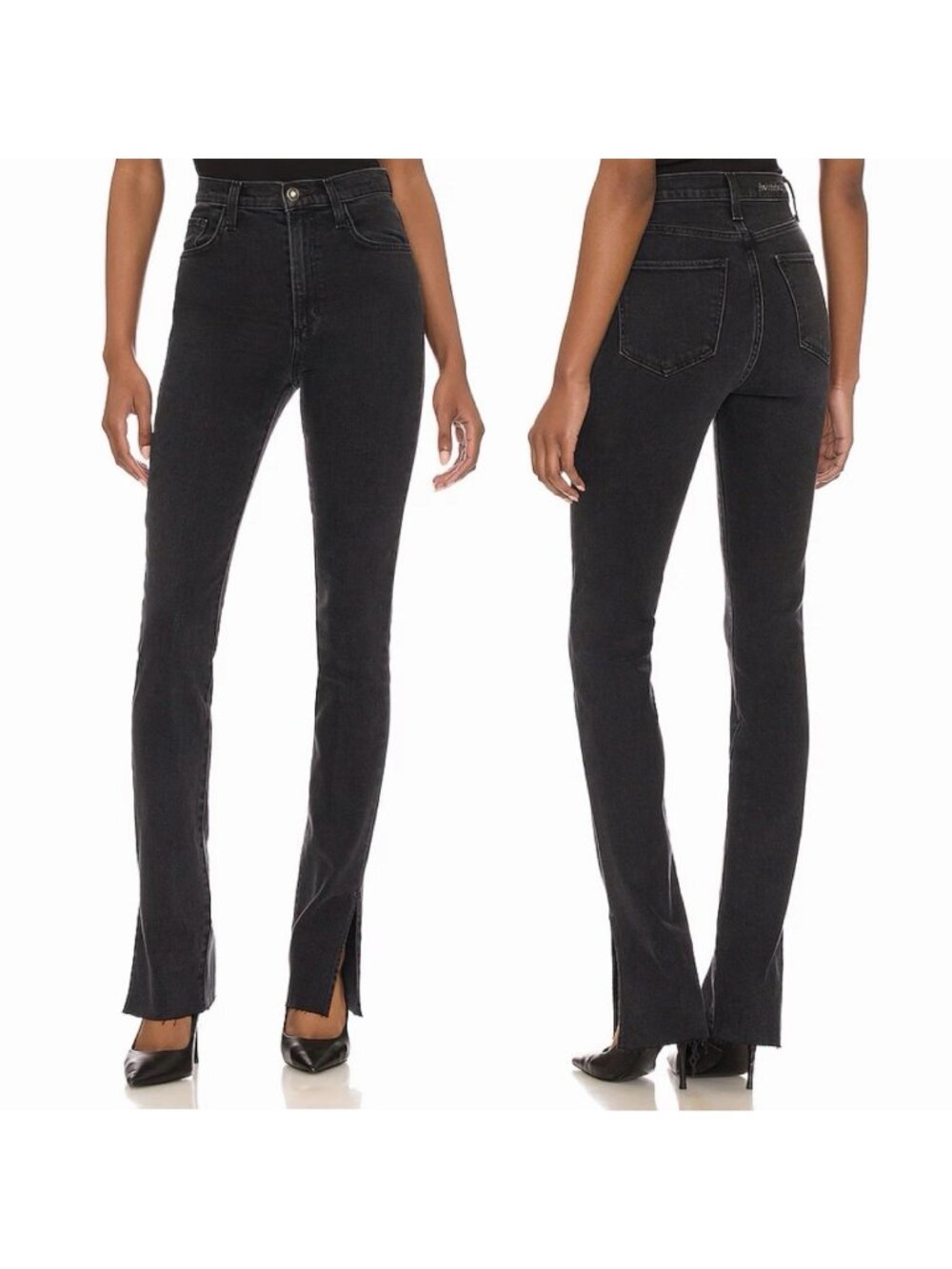 Favorite Daughter Valentina Slit Tower Super High Rise Jeans Boulder Black Sz 24